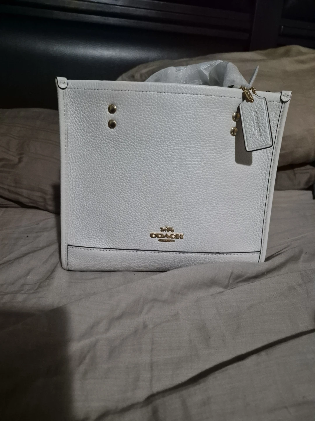 Coach White Pebbled Leather Tote Bag
