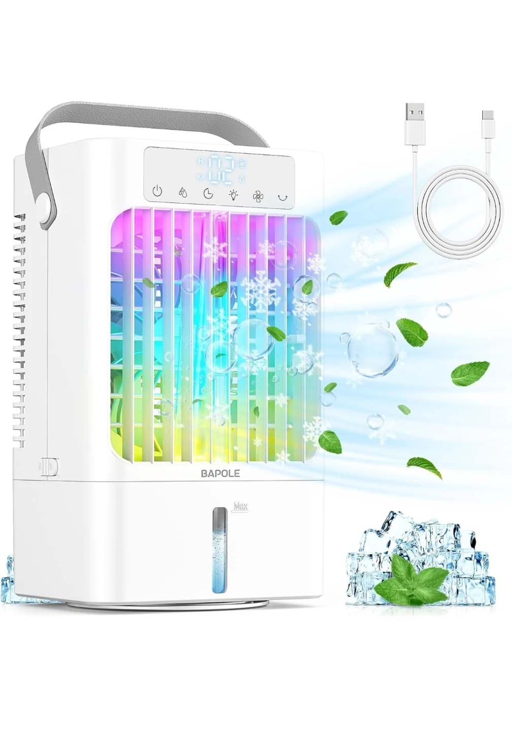 Mini Air Cooler Portable AC Fan 900ML Tank 3 Speed LED Quiet USB