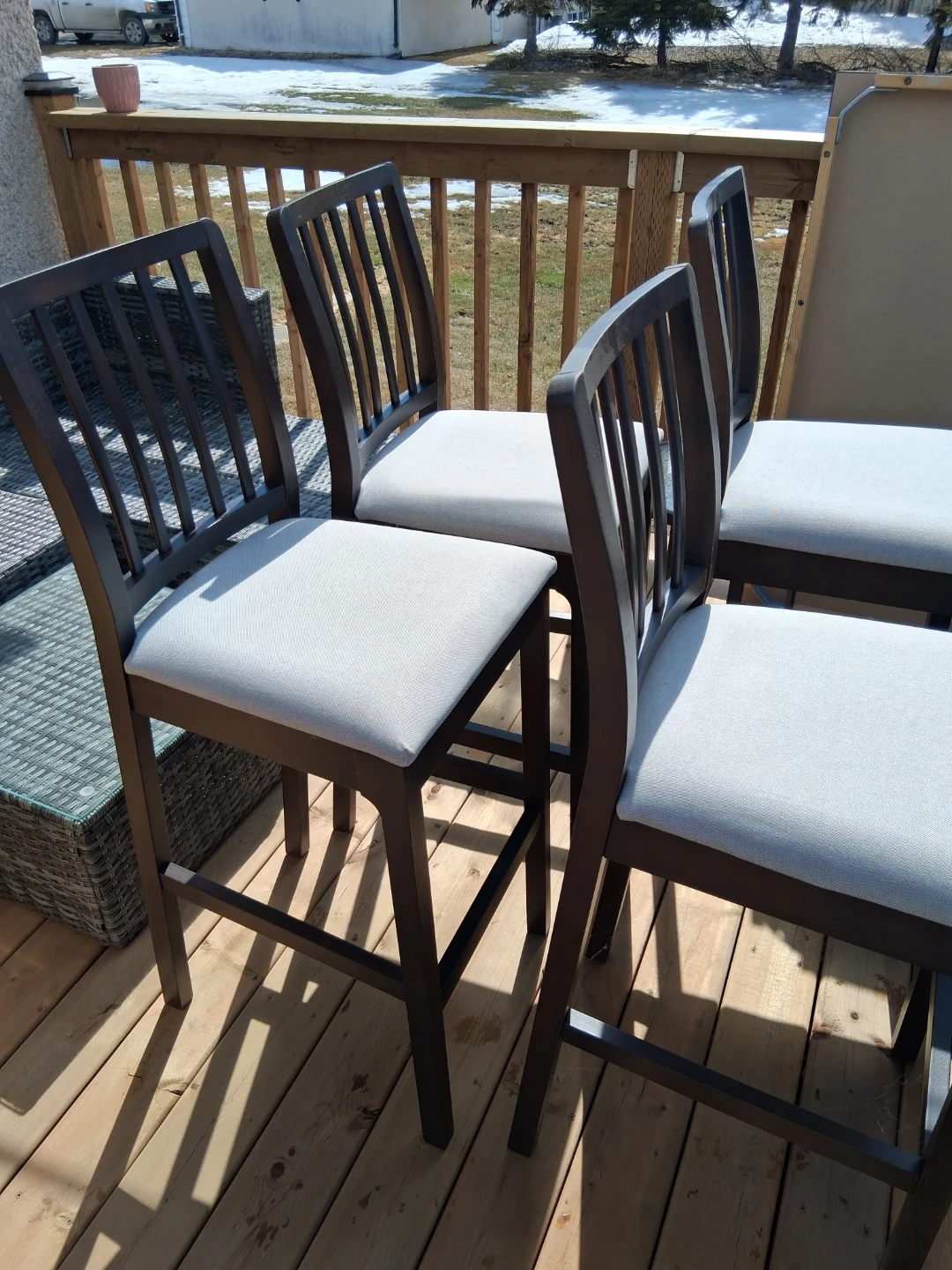 Set of 4 Dark Brown Counter Height Bar Stools with Grey Seats - photo 2