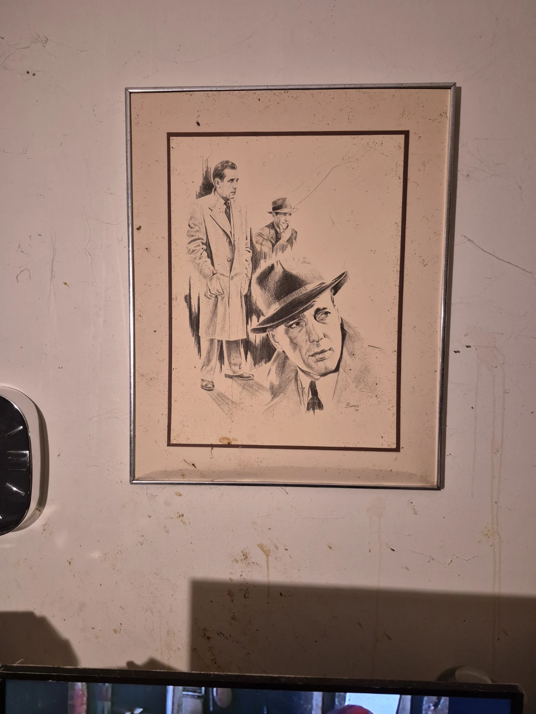 Framed Pencil Sketch of Three Men in Hats