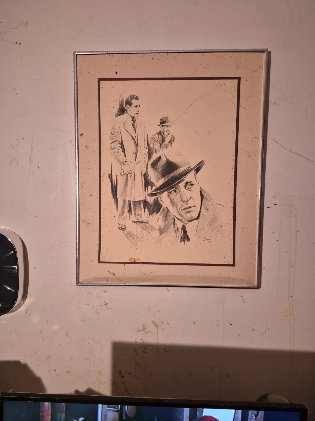 Framed Pencil Sketch of Three Men in Hats
