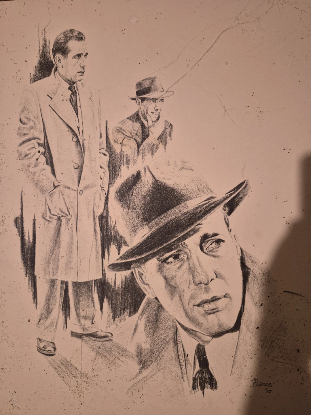 Framed Pencil Sketch of Three Men in Hats - photo 3