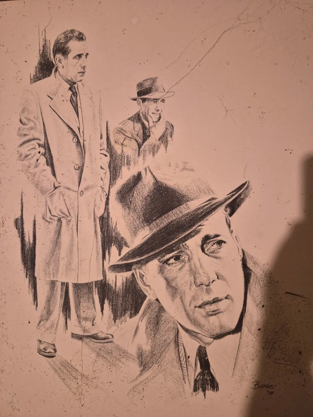 Framed Pencil Sketch of Three Men in Hats - photo 3