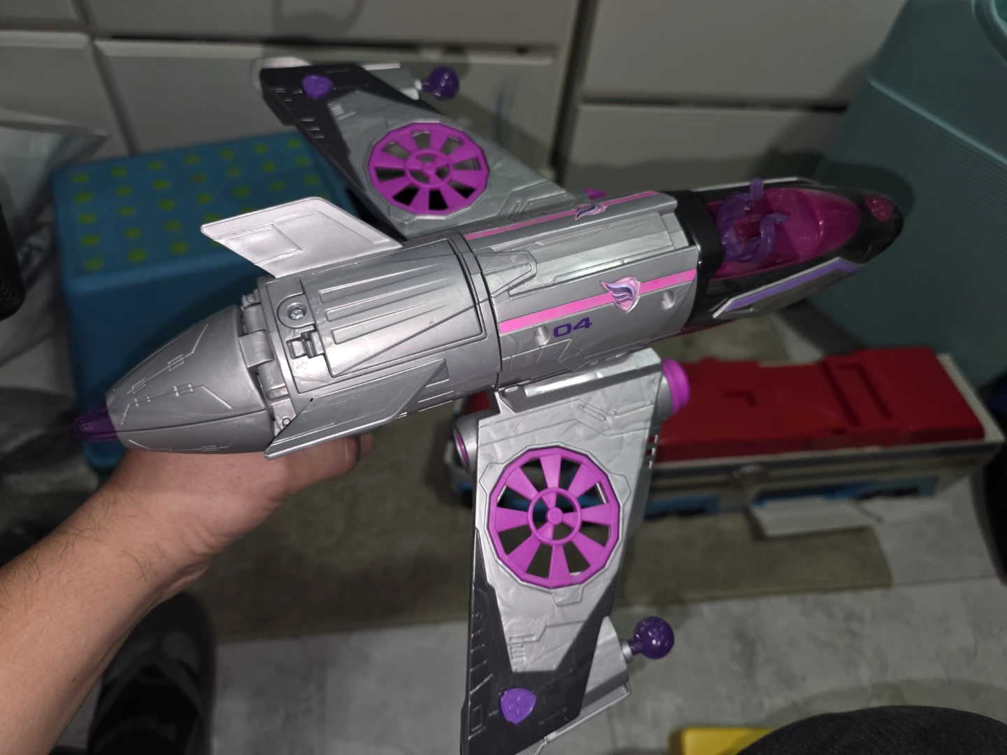 Silver and Purple Toy Spaceship