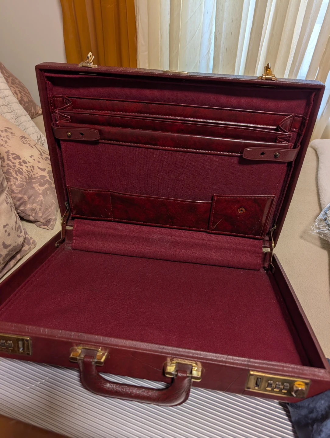 Maroon Leatherette Briefcase with Combination Locks