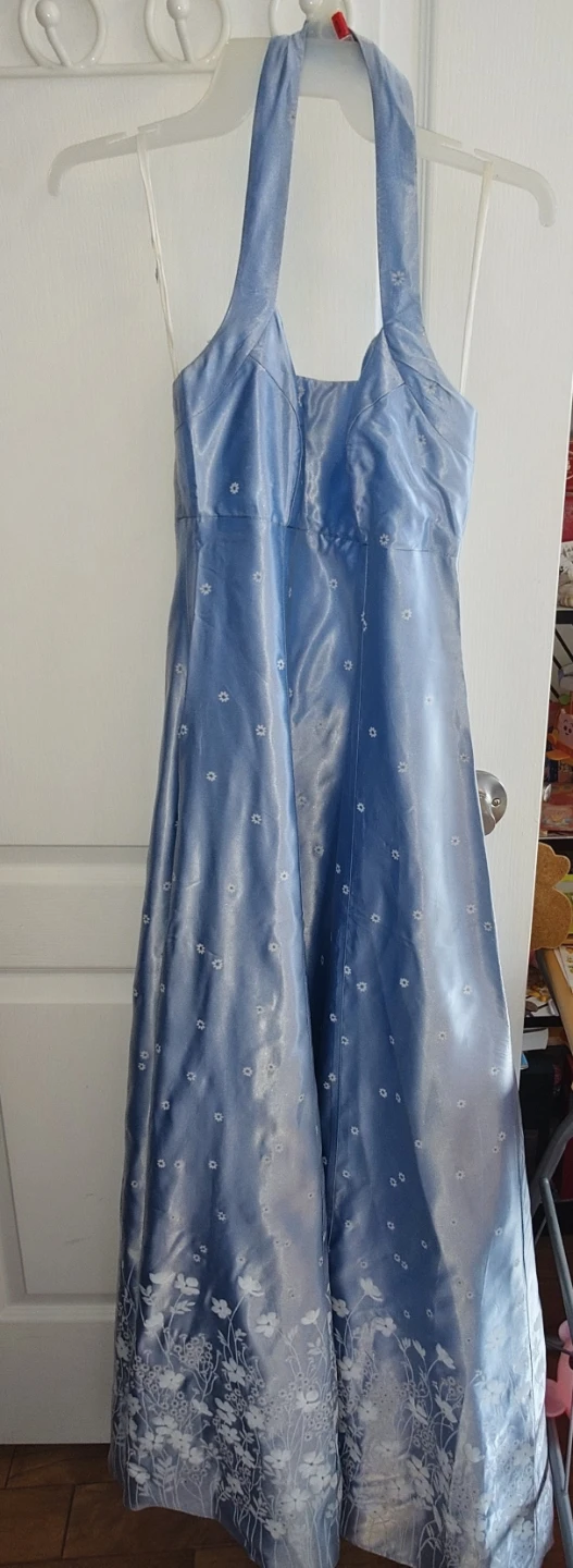 Light Blue Halter Maxi Prom Dress