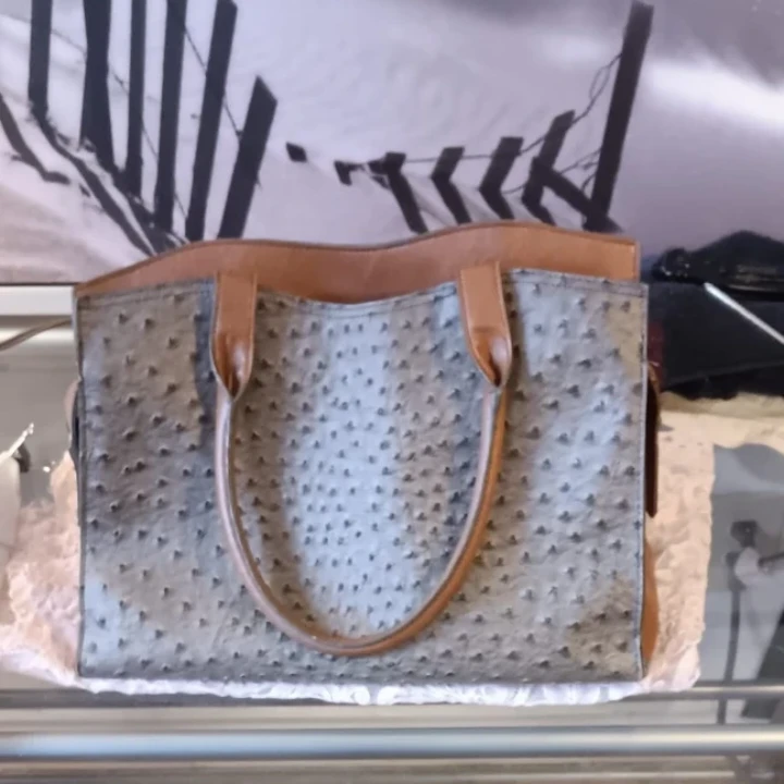 Brown and Grey Faux Ostrich Leather Handbag
