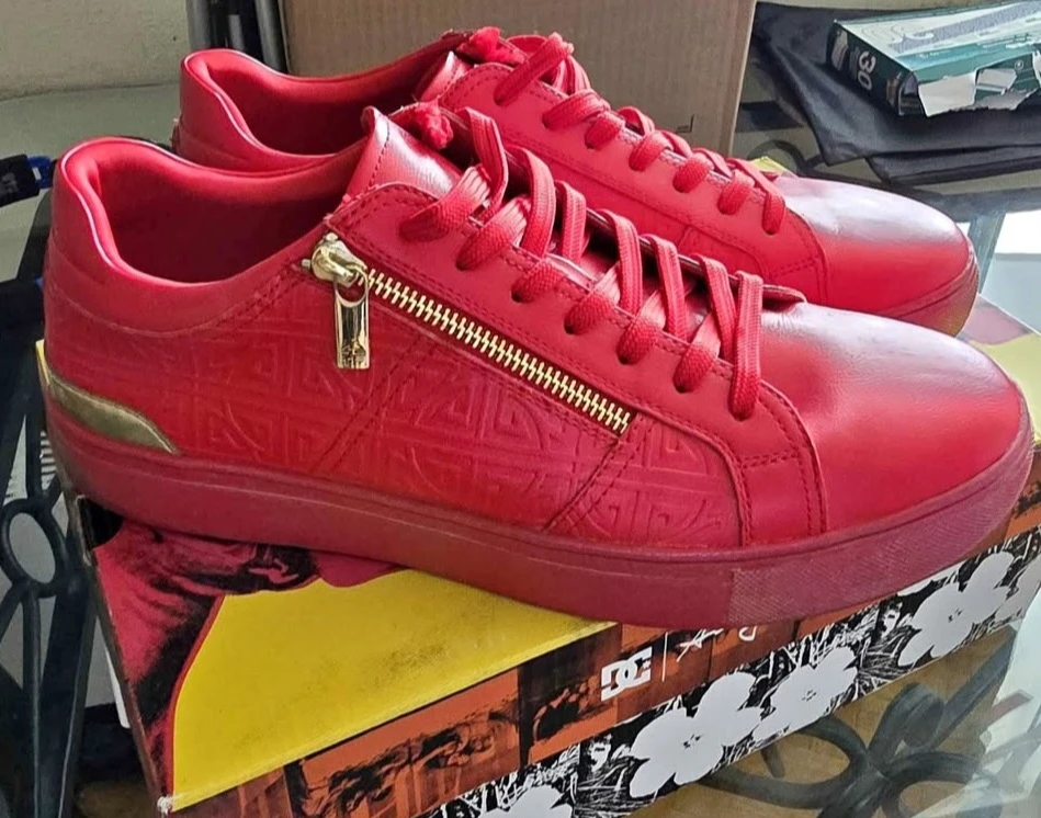 Red Sneakers with Gold Zipper