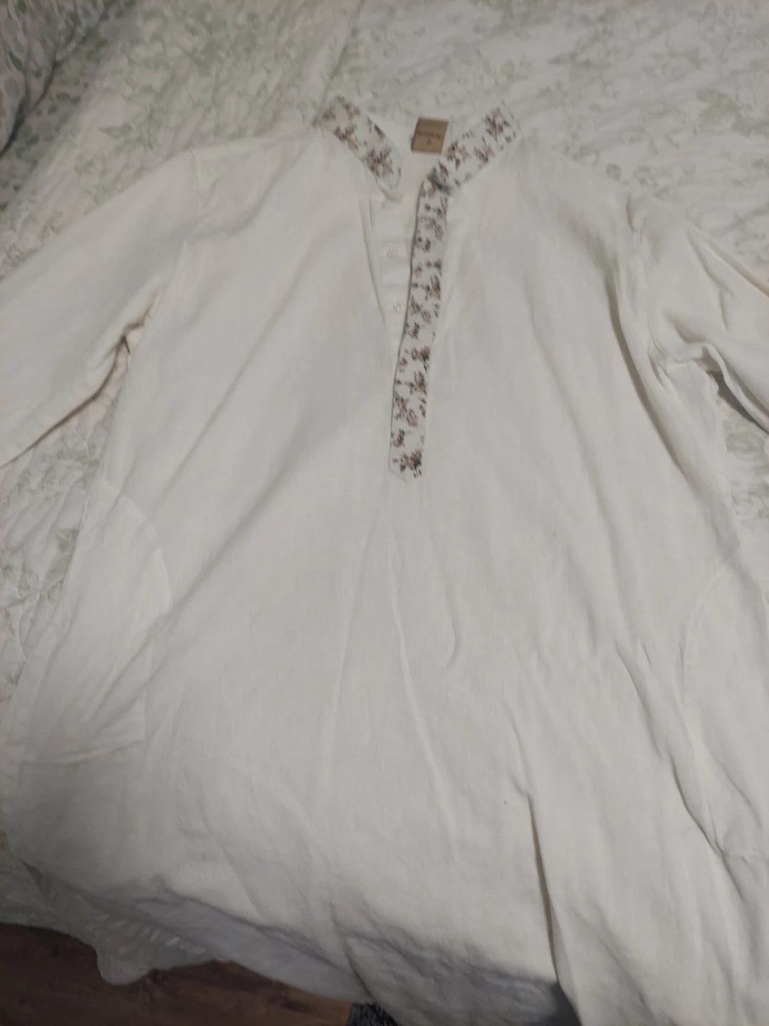 White Linen Blend panjabi with Floral Collar - Size L/40 - photo 2