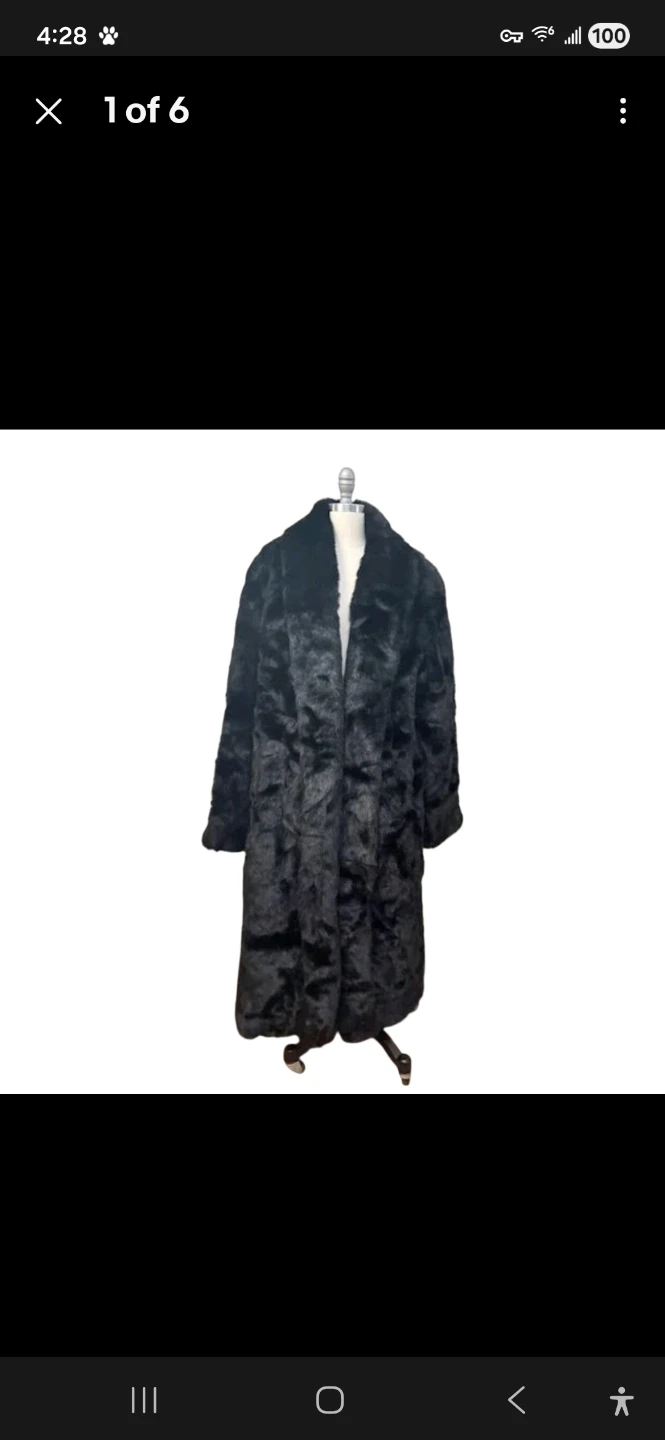 Dennis Basso 1x  Black Faux Fur Long Coat w Leopard Print Lining