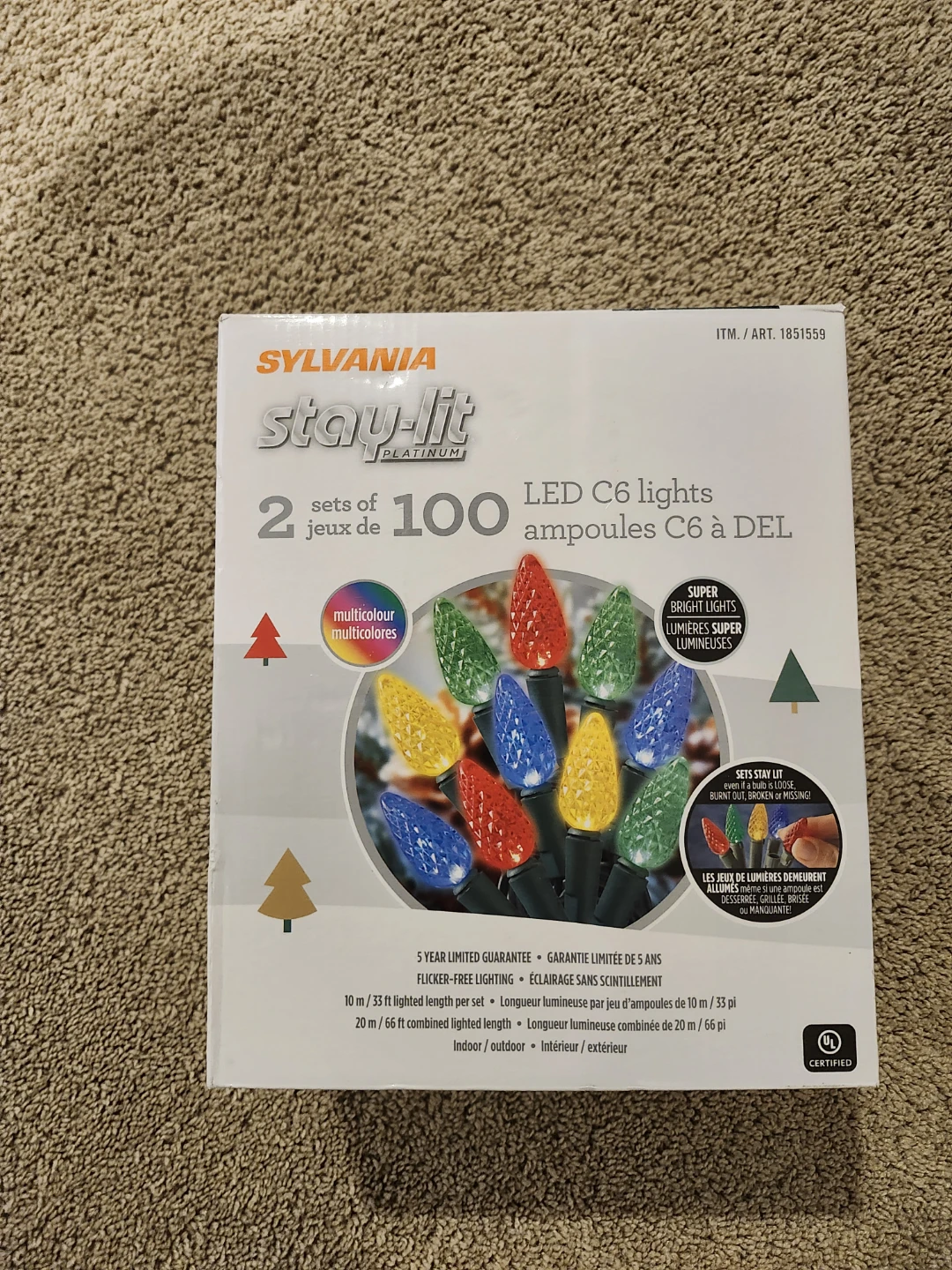 Sylvania Stay-Lit Platinum LED C6 Christmas Lights
