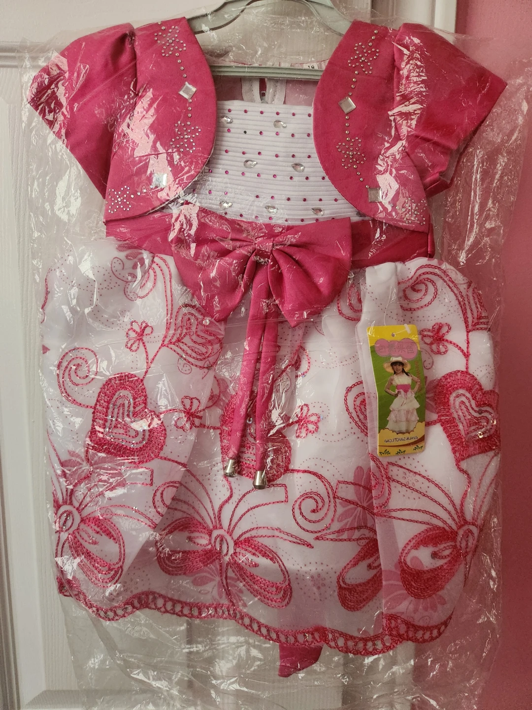 Girls Pink and White Dress with Bolero Jacket - Size 10
