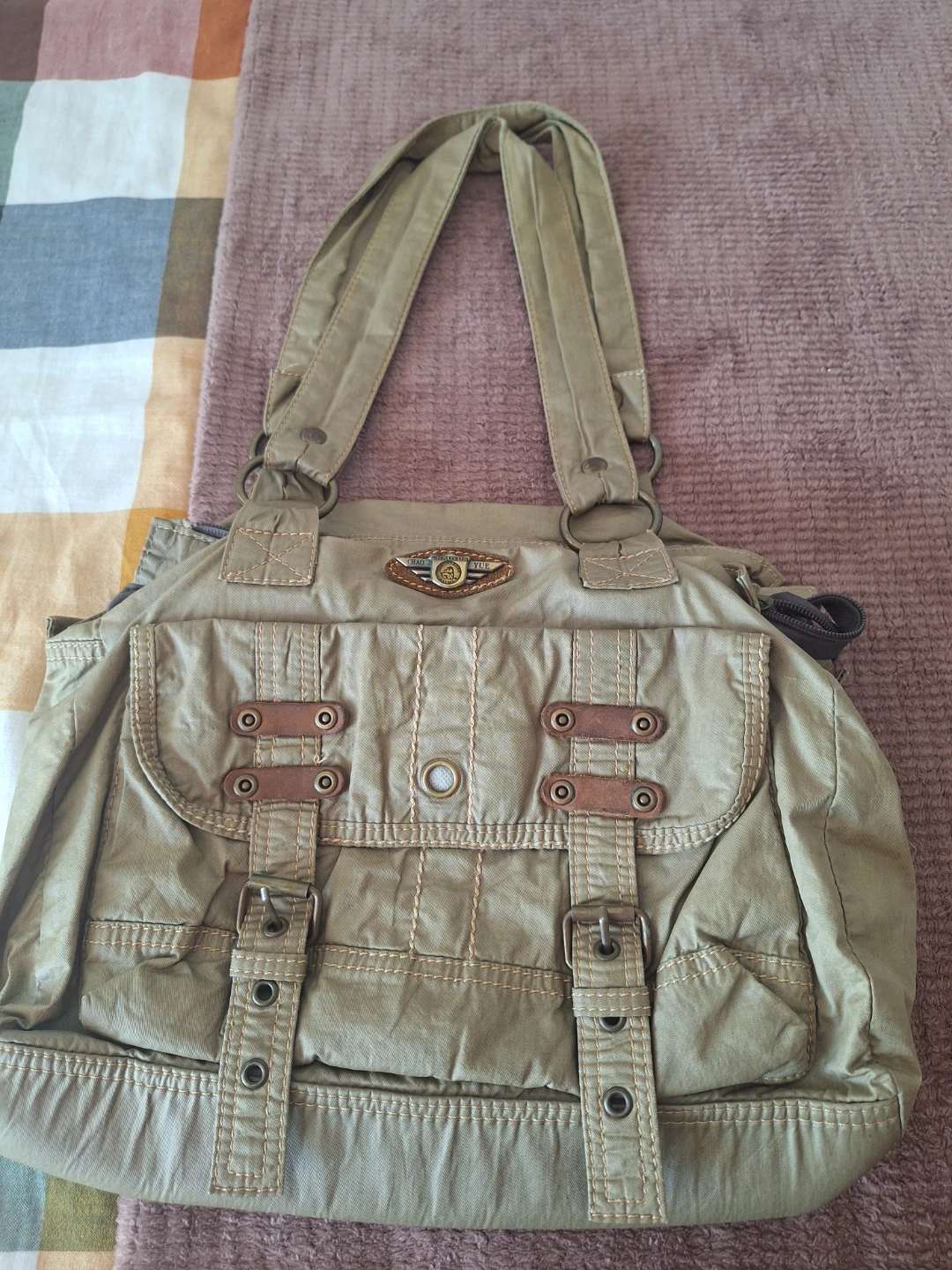 Khaki Canvas Shoulder Bag
