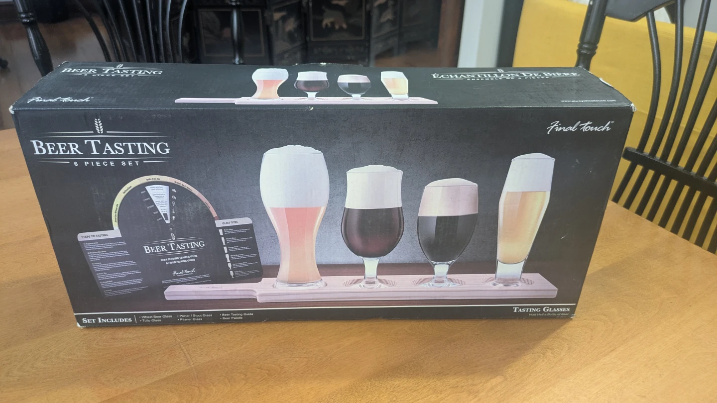 Final Touch Beer Tasting 6 Piece Glass Set with Wooden Paddle