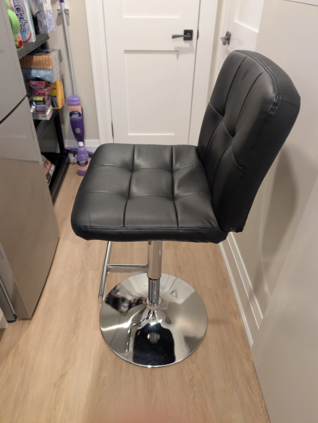 Black Faux Leather Adjustable Bar Stool - photo 2