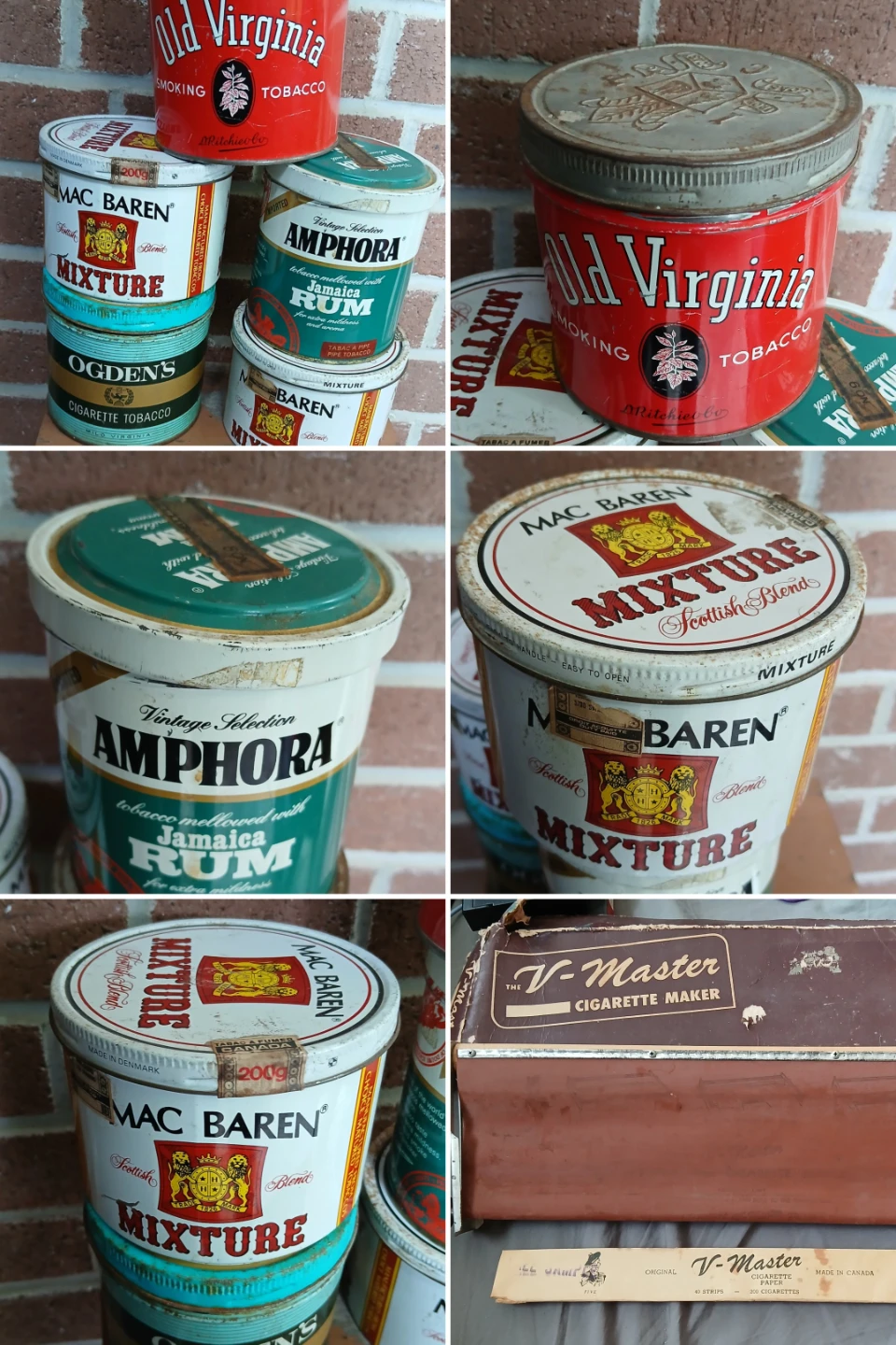 Vintage tins and V-Master Cigarette Maker with Original Box