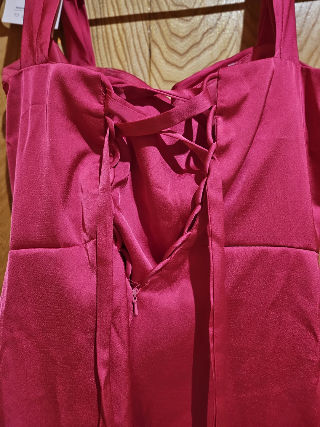 Pink Satin Mini Dress with Lace-Up Back - photo 4