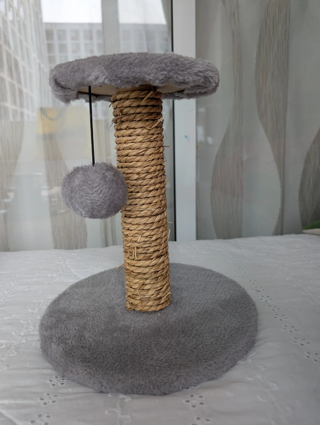 Grey Cat Scratcher with Hanging Toy