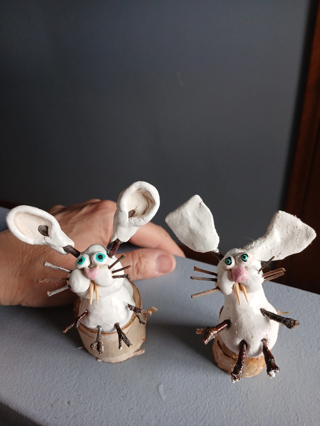 Set of 2 Handmade Easter Bunny Figurines - photo 3