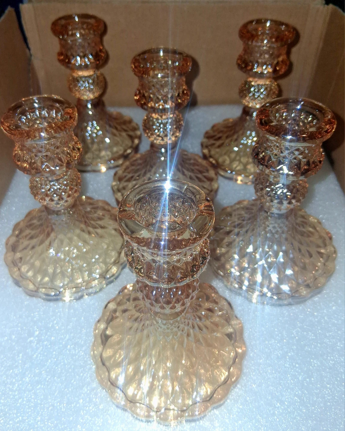 Set of 10 Amber Glass or Crystal Candle Holders
