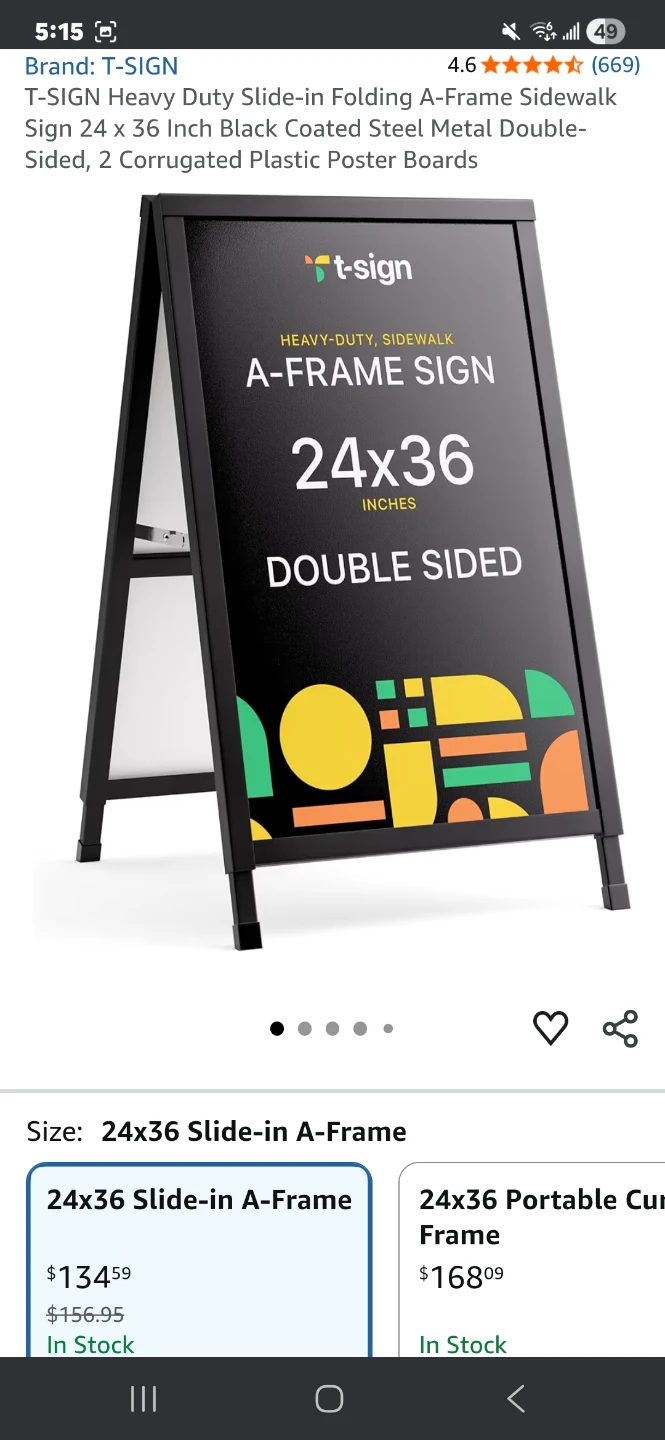 T-SIGN Heavy Duty A-Frame Sidewalk Sign 24 x 36 Inch Black