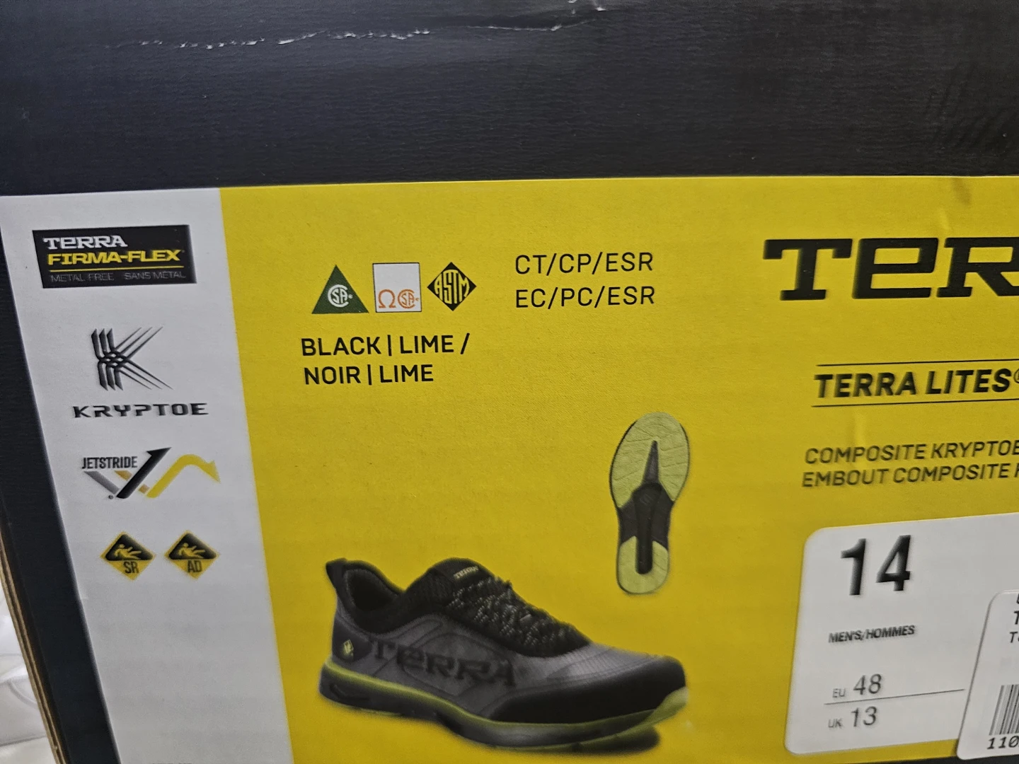 Terra Lites Composite Toe Work Boots - Black/Lime Size 14
