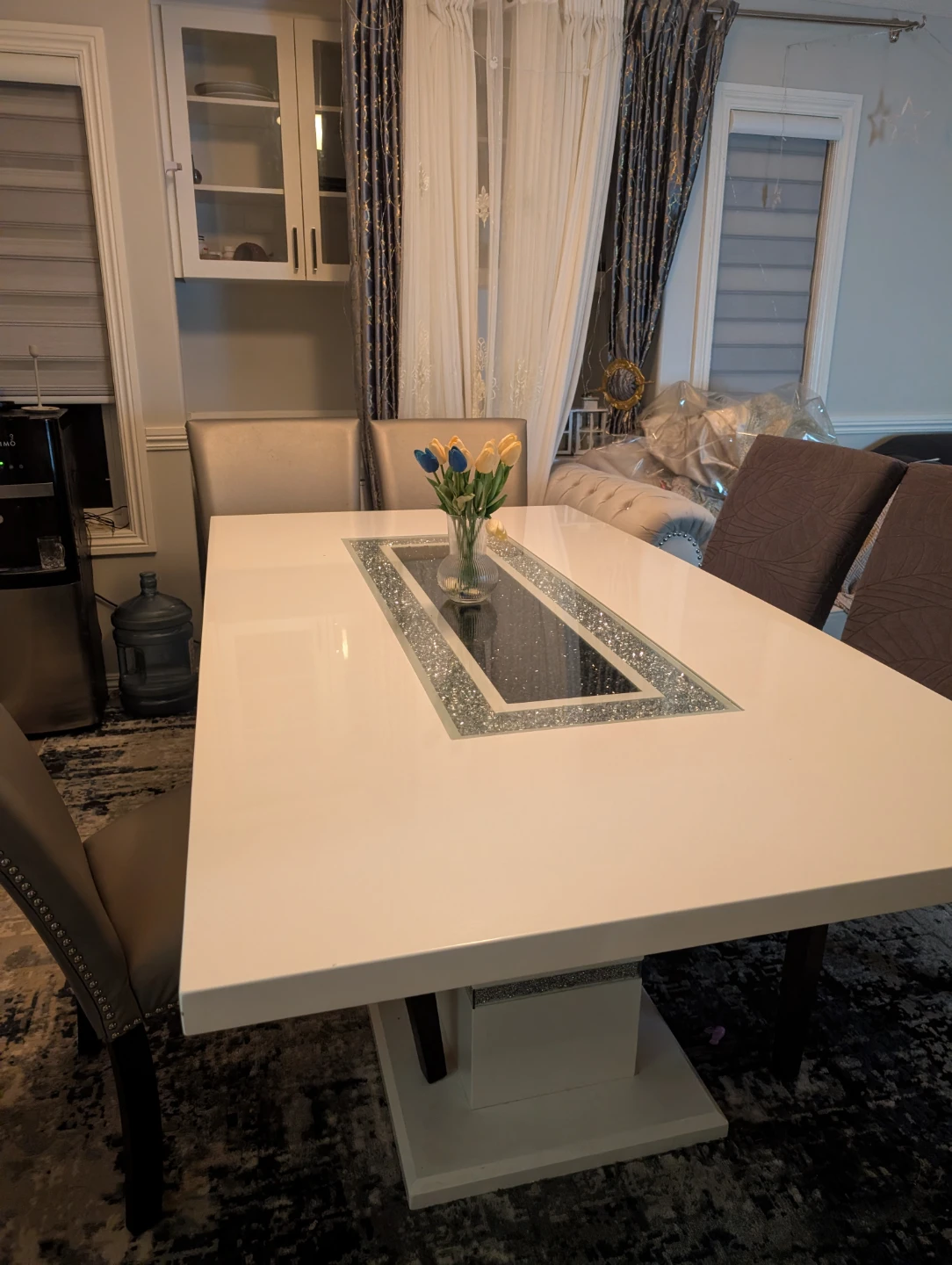 White Dining Table with Crushed Diamond Inlay - photo 5