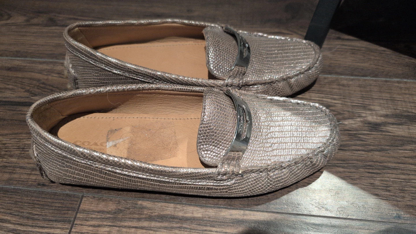 Coach Nola Loafers - Gold Textured Leather - Size 8B
