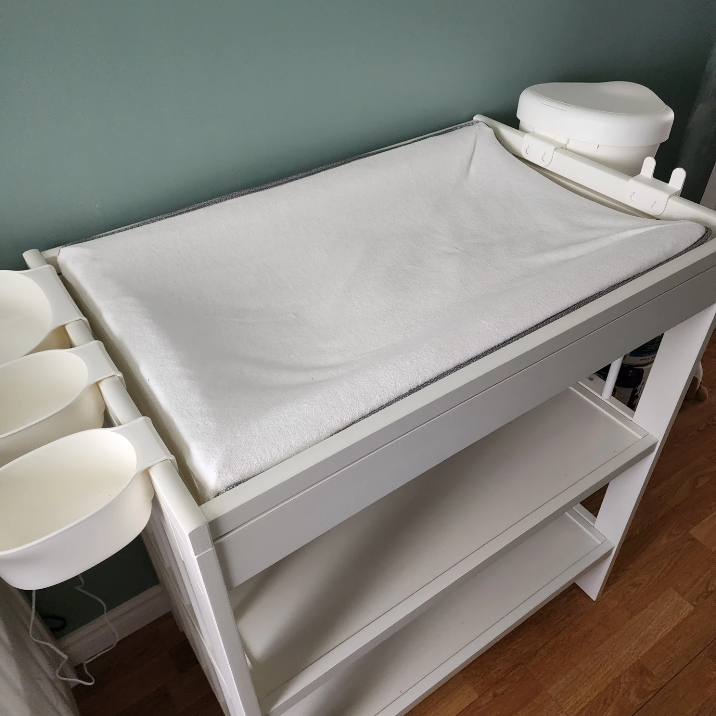 White Baby Changing Table with Storage Shelves - photo 2
