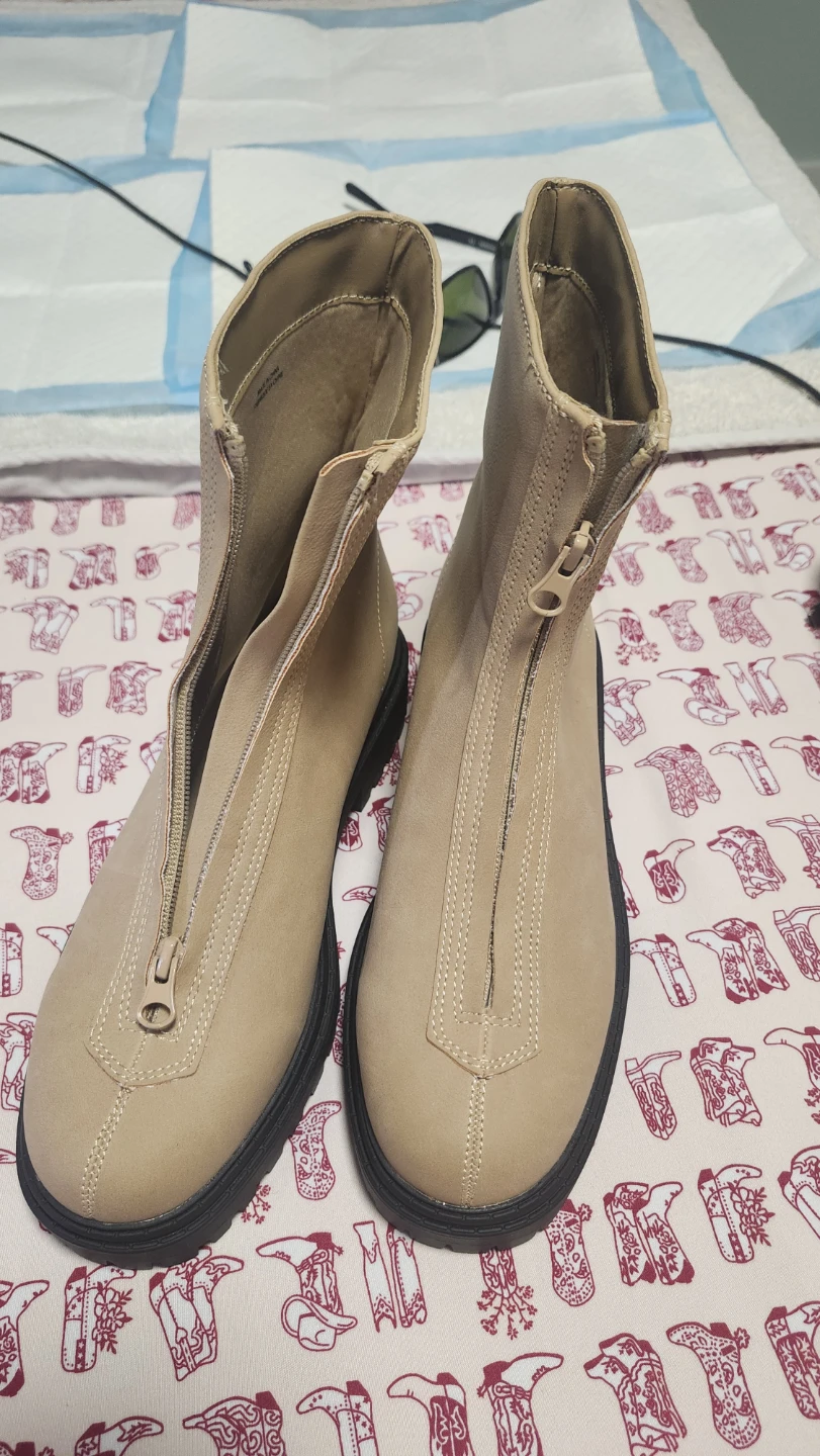 Beige Faux Suede Zip-Up Boots - Size 8 - photo 3
