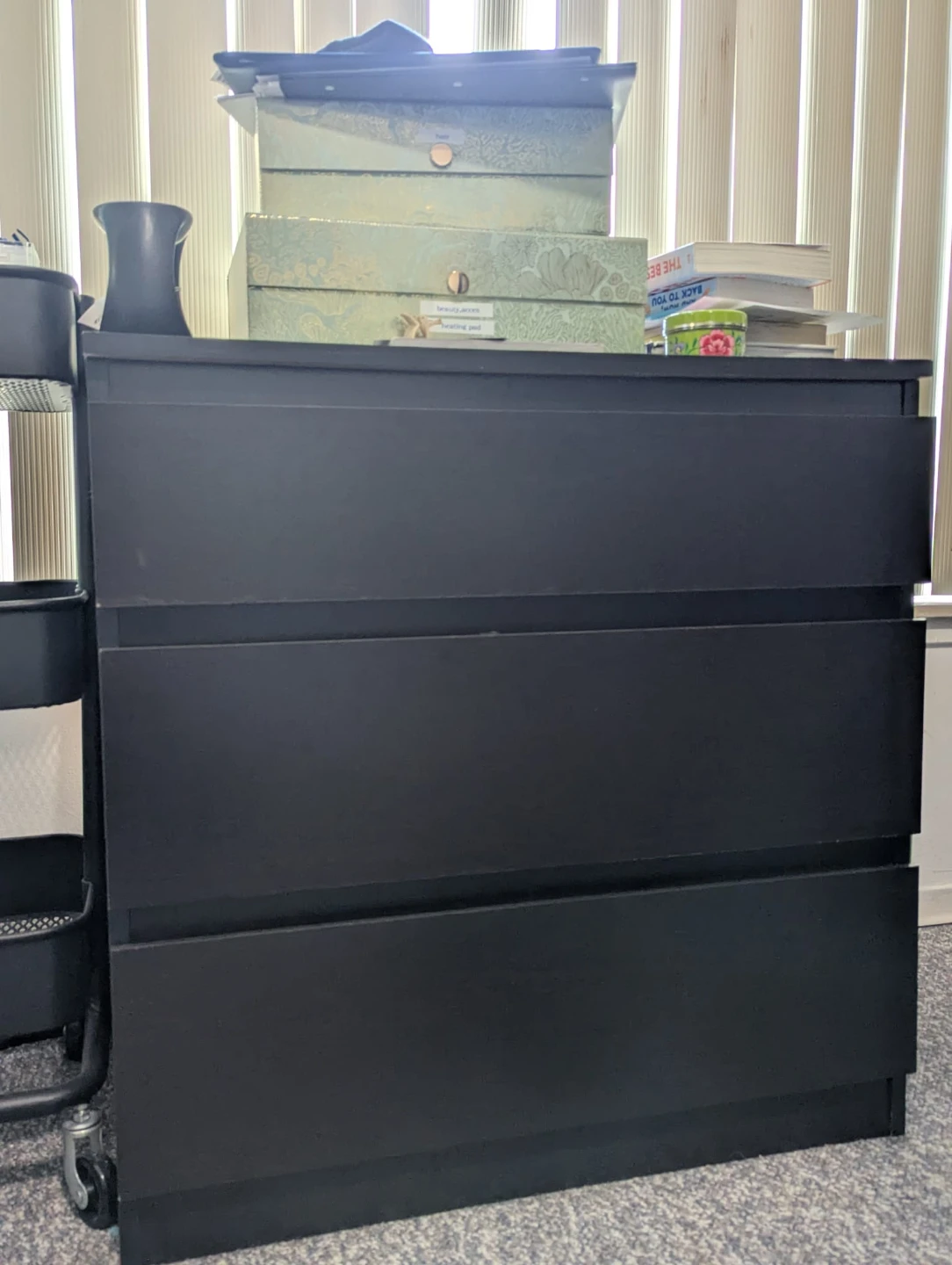 White study table,  ikea dresser and additional drawers