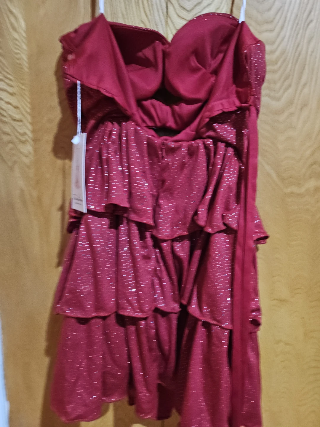 Red Sparkly Strapless Tiered Dress - photo 3