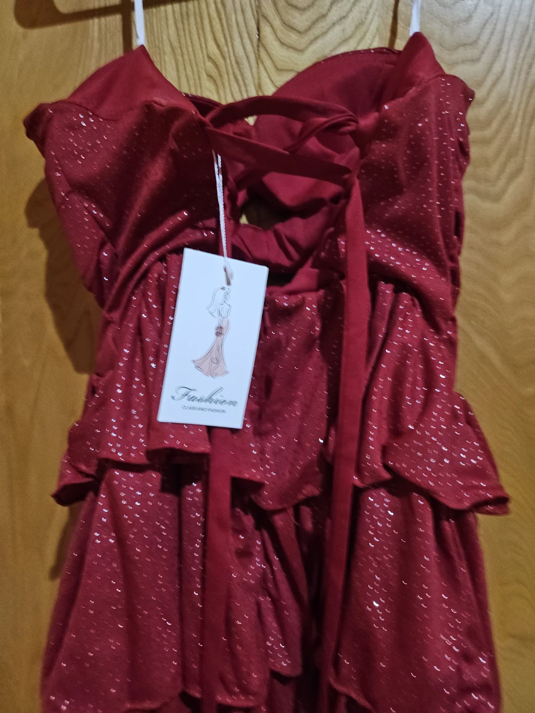 Red Sparkly Strapless Tiered Dress - photo 4