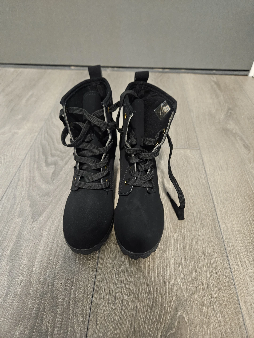 Black Heeled Combat Boots with Charm