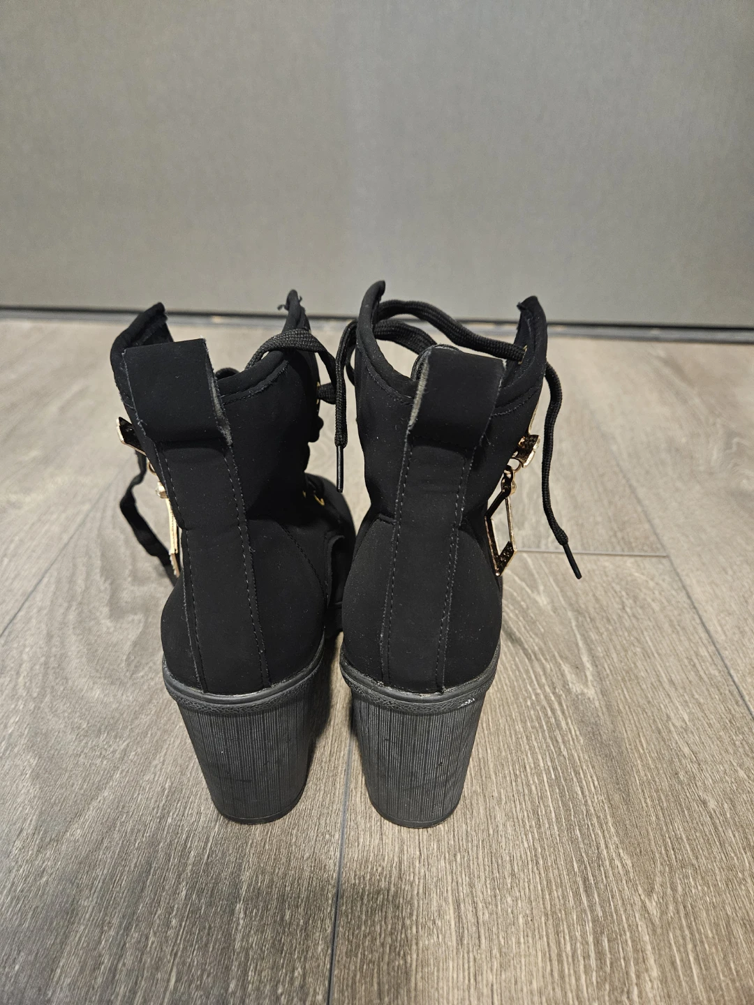 Black Heeled Combat Boots with Charm - photo 2