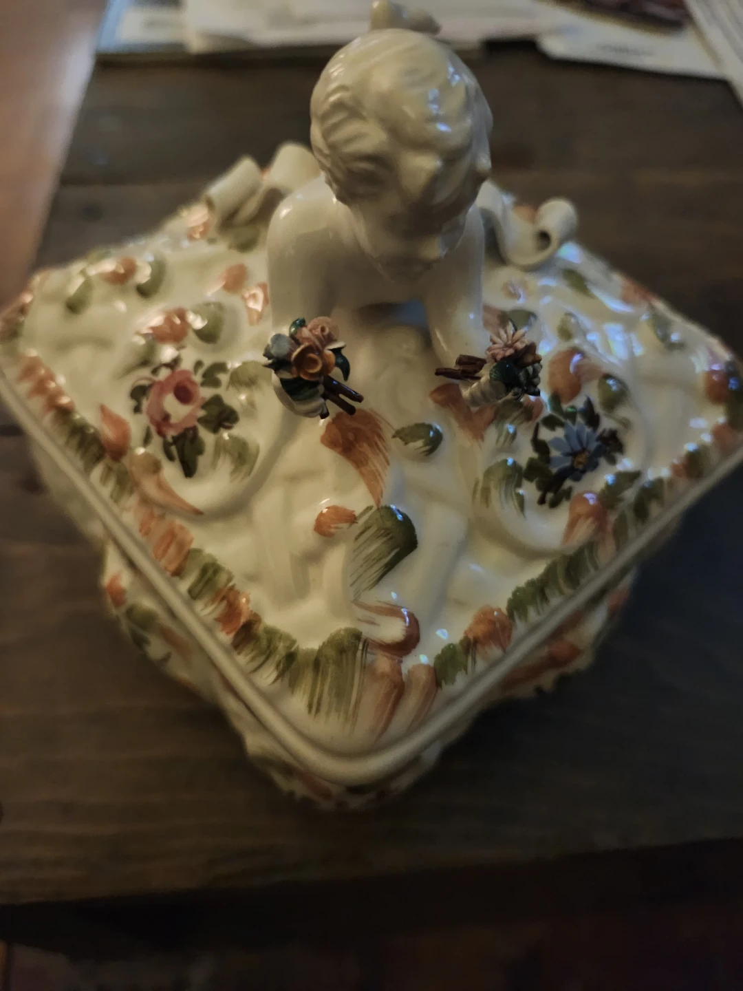Vintage Cherub Porcelain Trinket Box