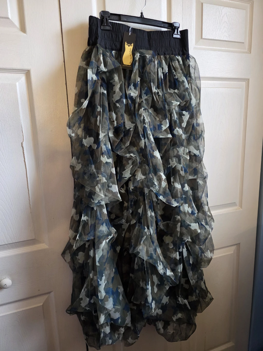 Camo Ruffle Tiered Maxi Skirt
