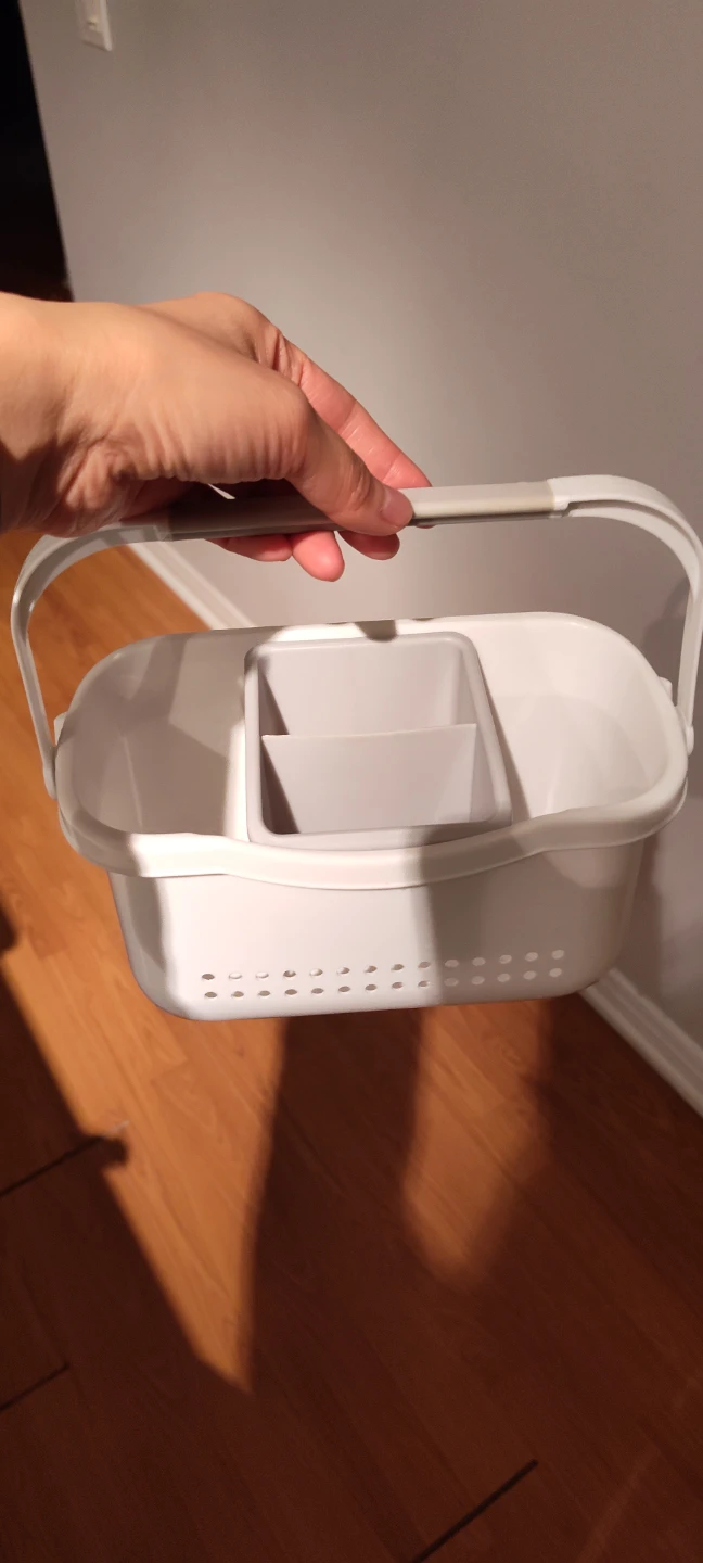 White plastic caddy with handle