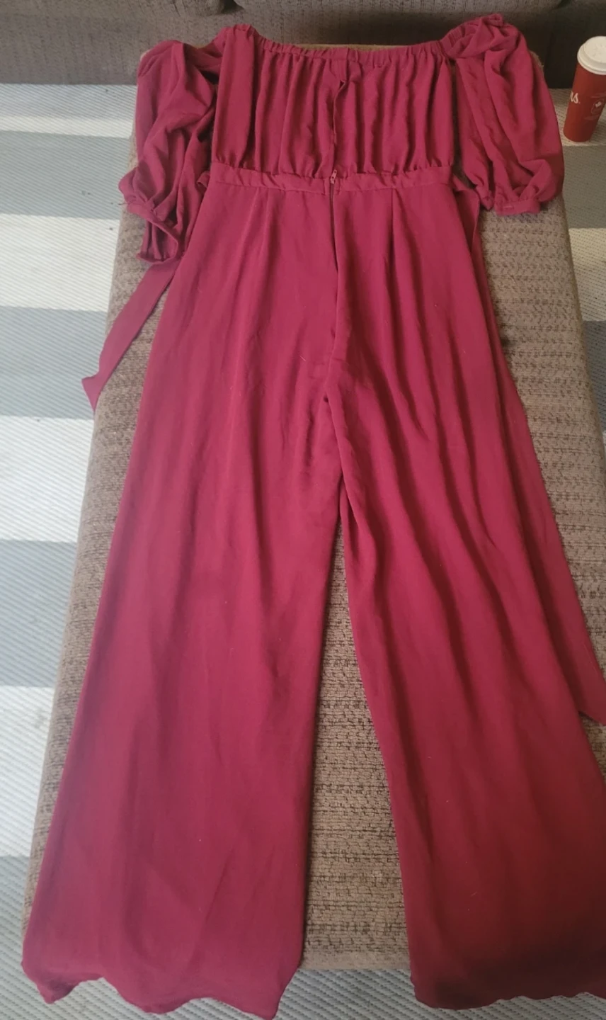 Revamped Off-the-Shoulder Jumpsuit - Burgundy - photo 2