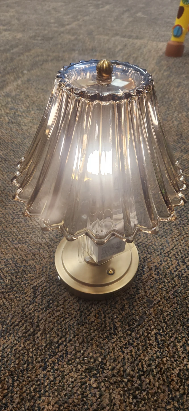 Amber Glass Table Lamp with Gold Base - photo 2