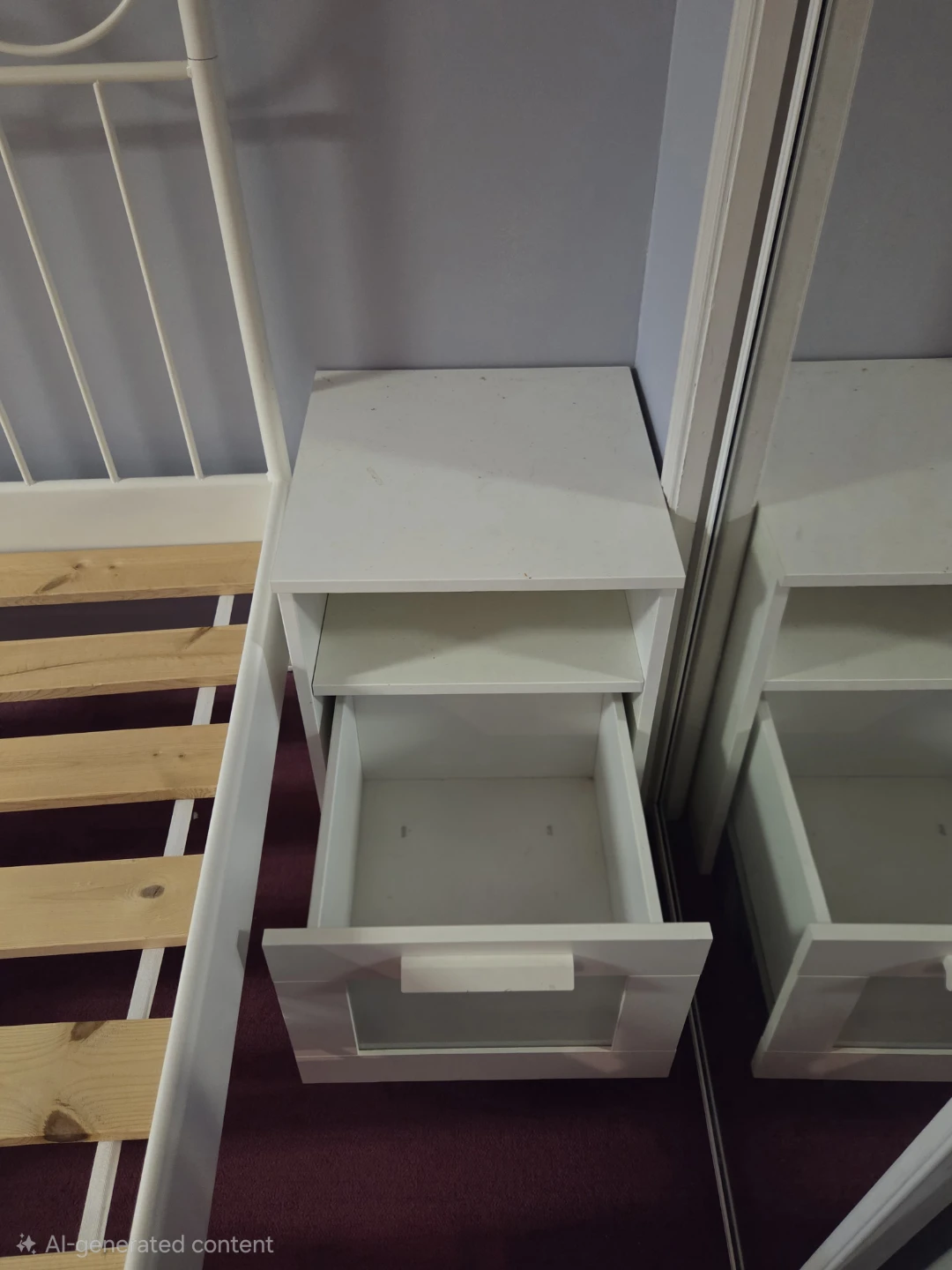White Nightstand with Drawer and Shelf - photo 2