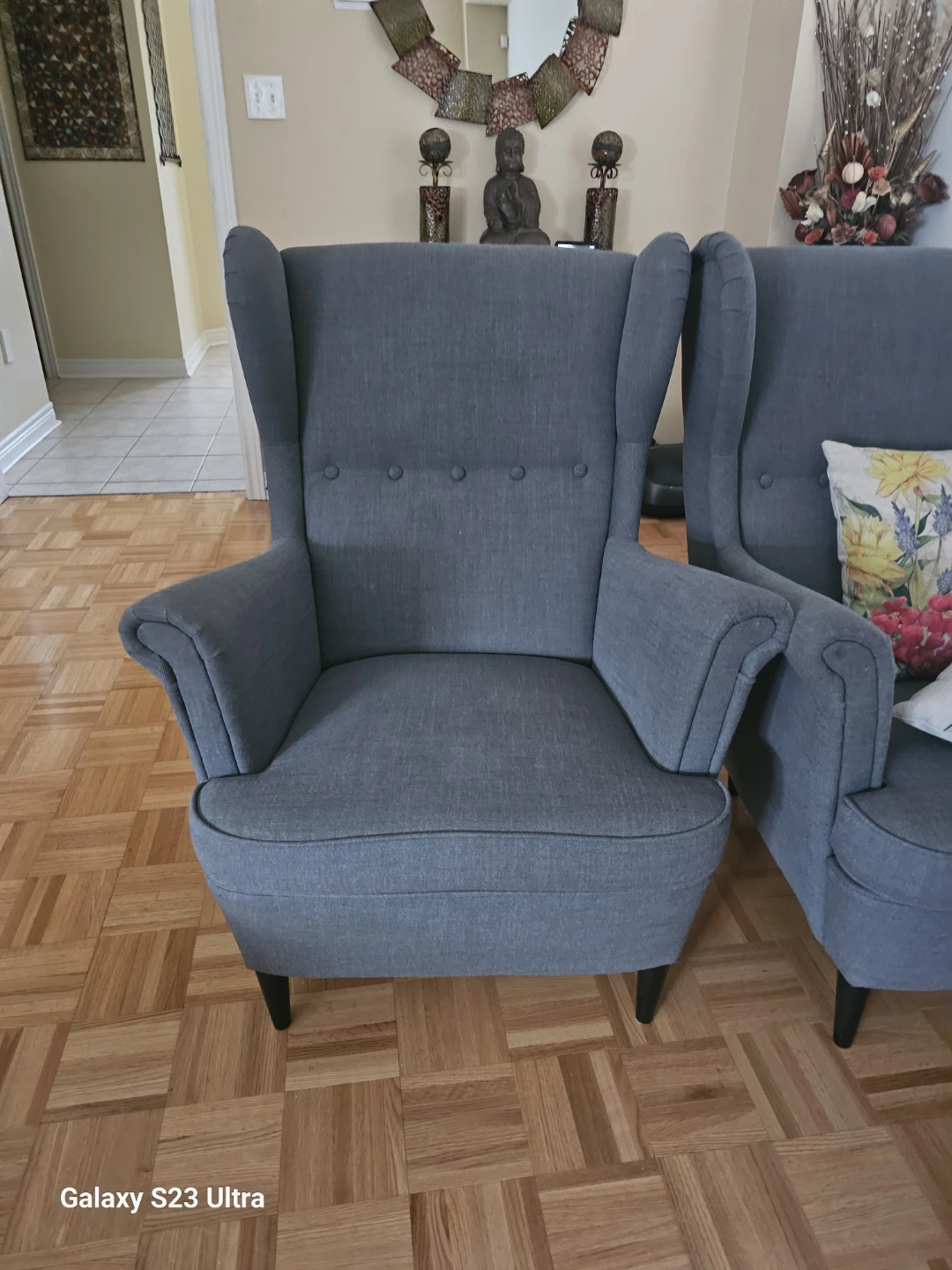 Pair of Grey Wingback Armchairs