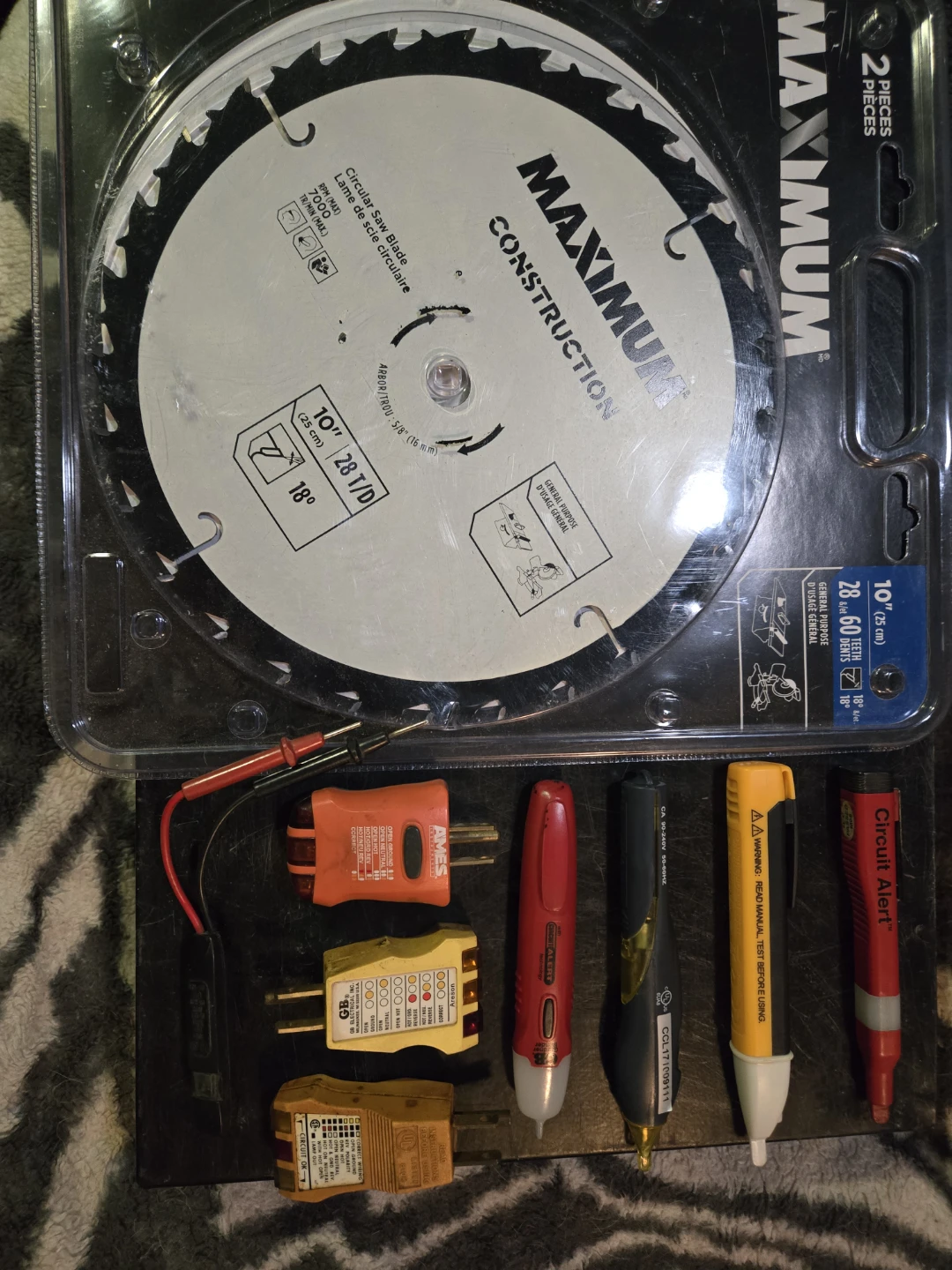 Saw Blade 10"  & Electrical Testers