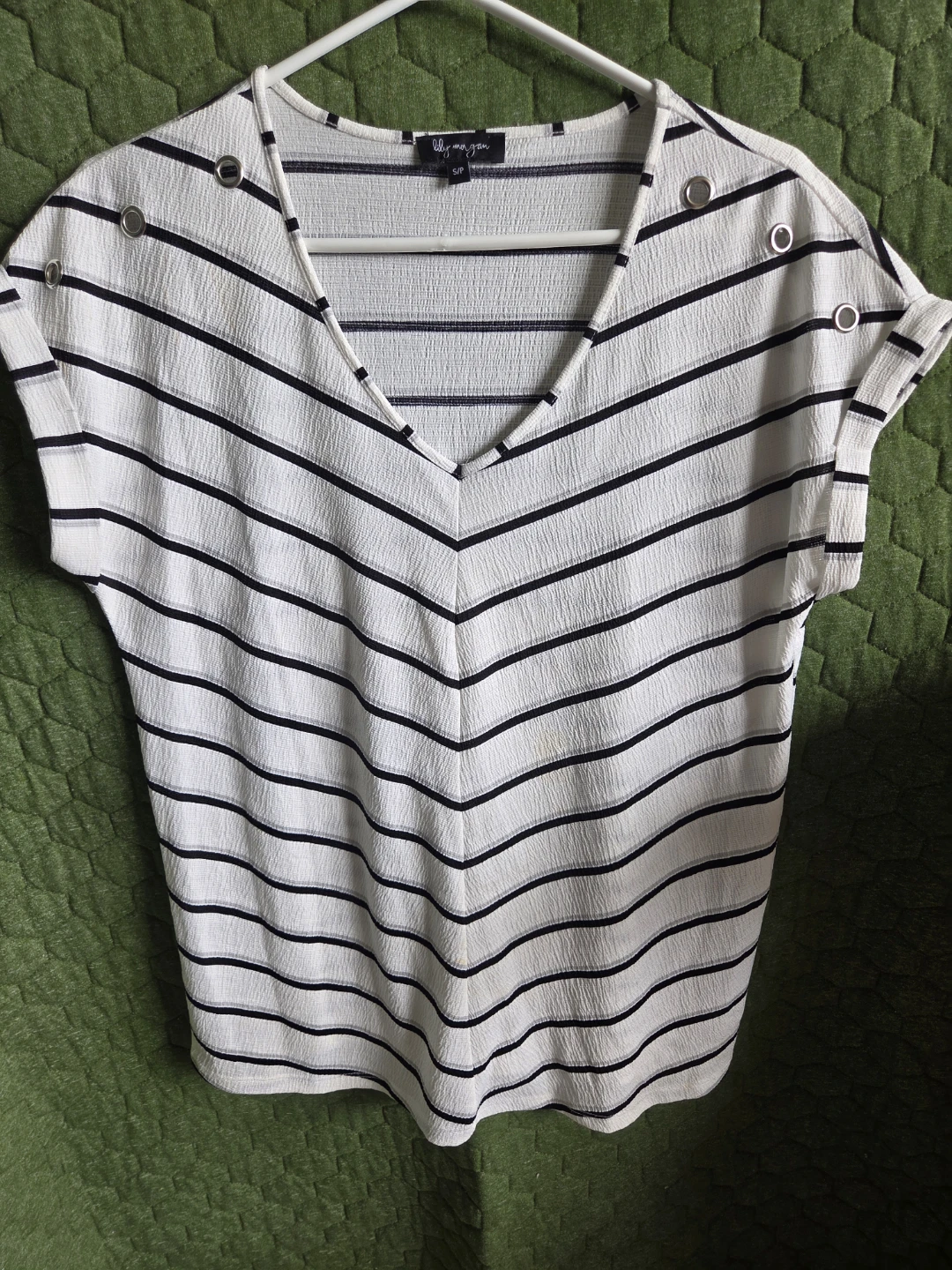 White and Black Striped Top - Size S