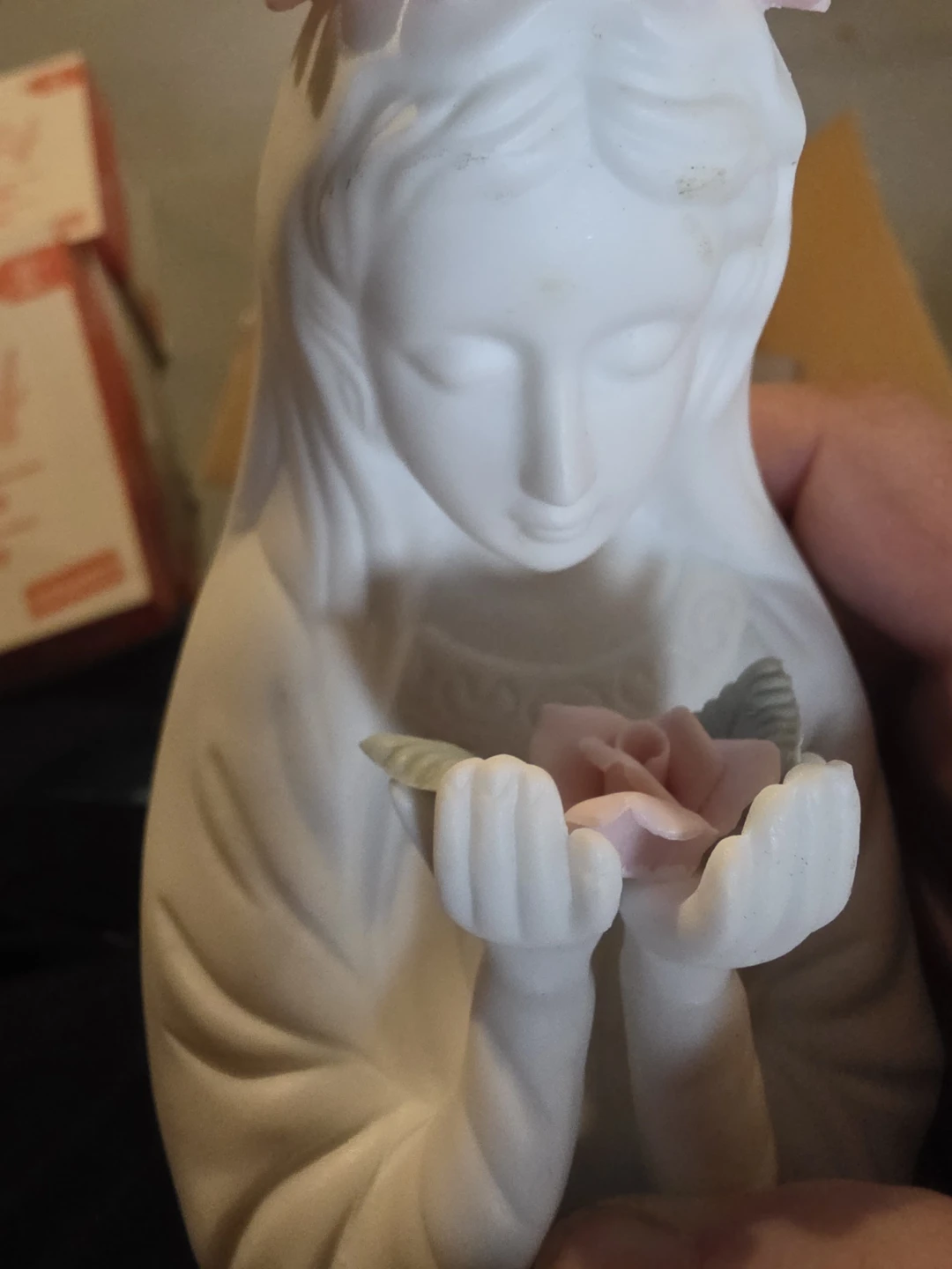 White Porcelain Figurine with Pink Rose