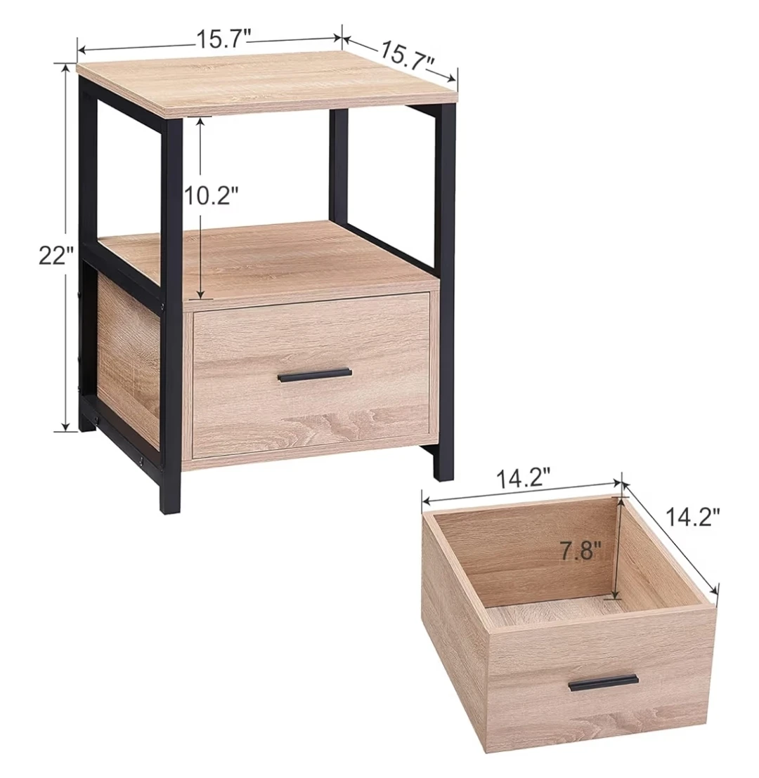 Set of 2 Bedside Tables with Drawer