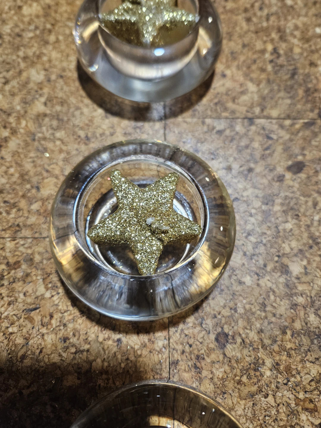 Set of 3 Glass Votive Holders with Gold Glitter Stars - photo 3