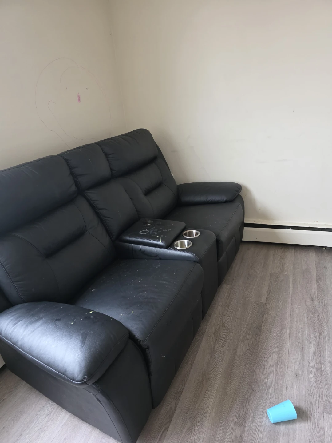 Black Faux Leather Reclining Loveseat with Cup Holders