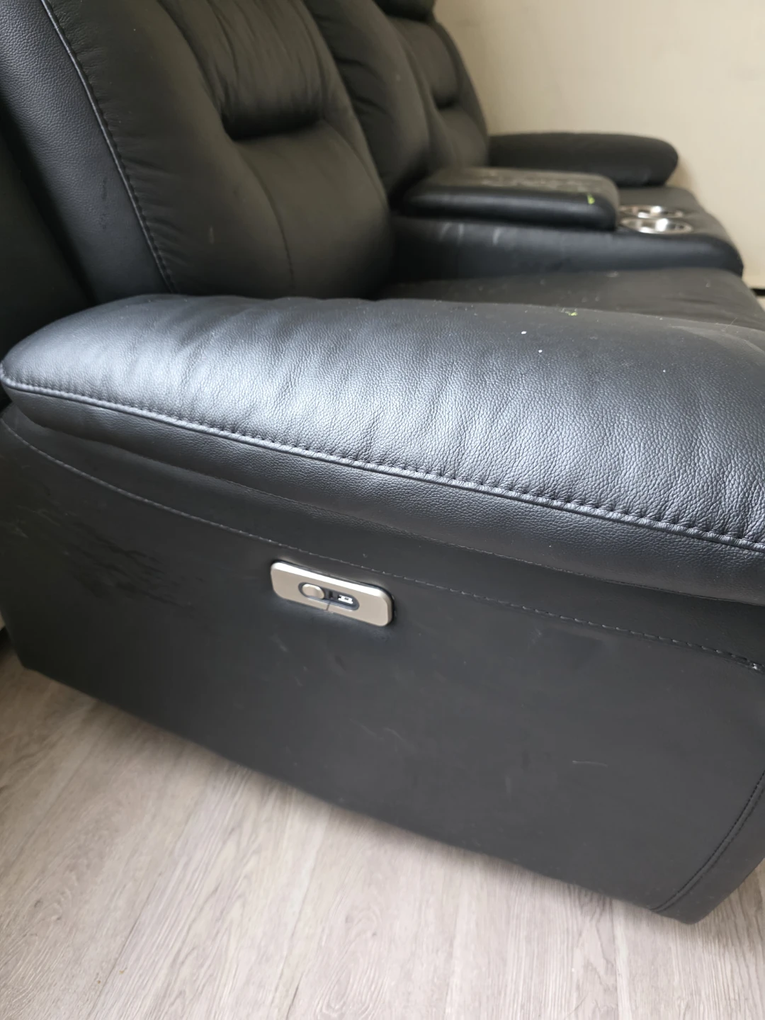 Black Faux Leather Reclining Loveseat with Cup Holders - photo 2