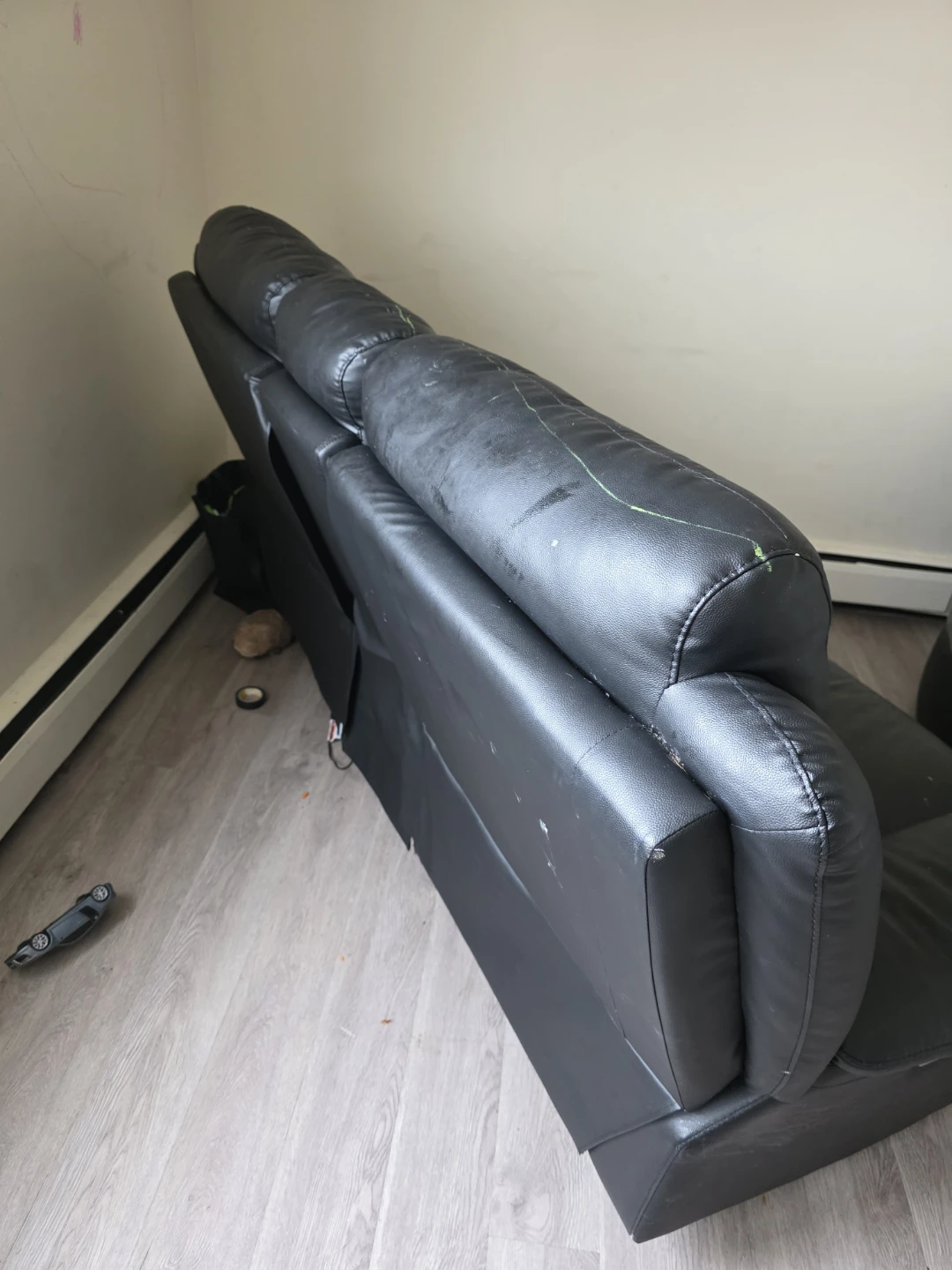 Black Faux Leather Reclining Loveseat with Cup Holders - photo 4